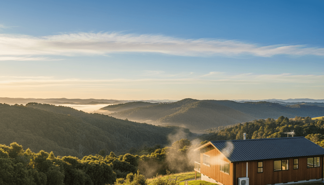 Nelson landscape with residential home and heat pump system
