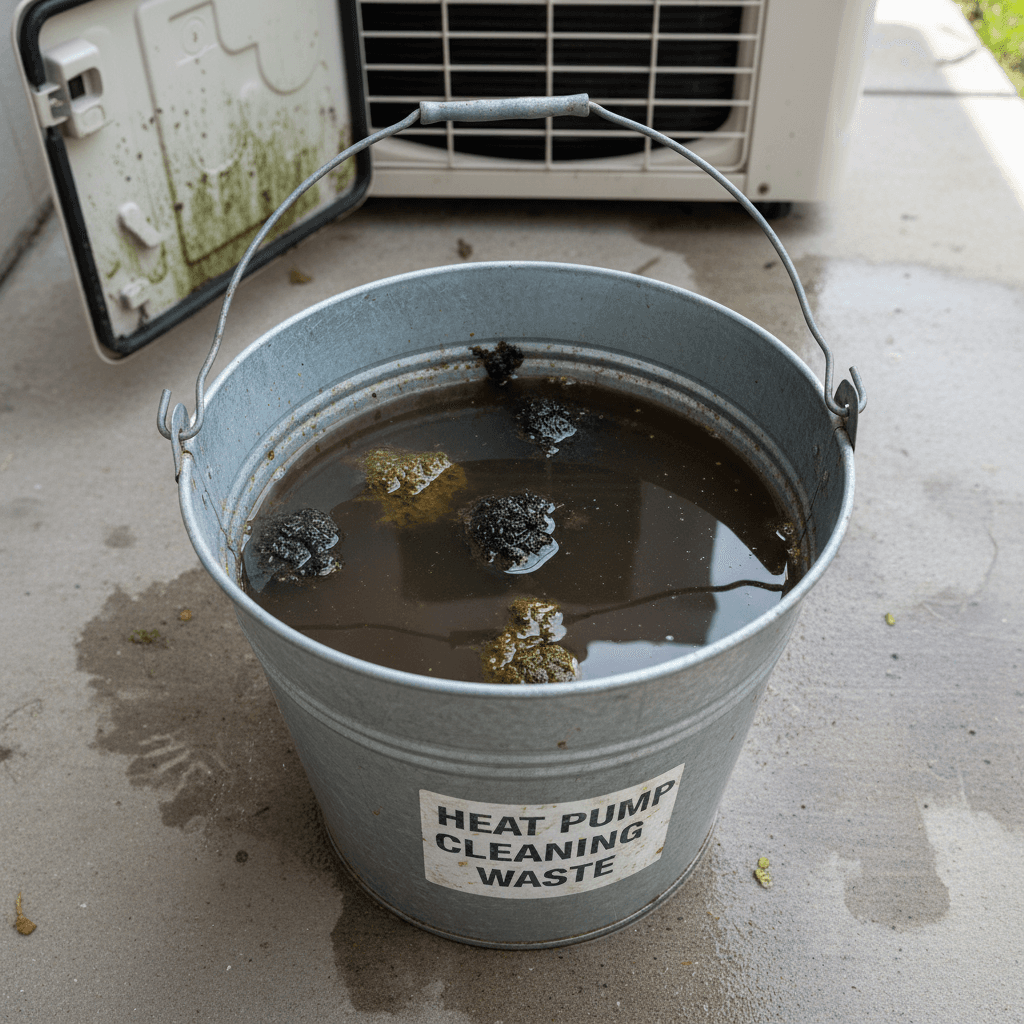 dirty water removed from heat pump after treatment